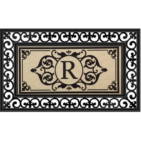 Evergreen Flag Seasonal Sassafras Interchangeable Mat and Tray Cambridge Monogram Burlap , Letter R