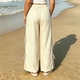 thumbnail image 4 of Vynhevius Women's Cargo Pants Plus Size Wide Leg Side Tie Elastic Waist Casual Loose Trousers Solid Color Summer Bottoms With Pockets, 4 of 8