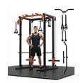 thumbnail image 2 of Historyli Multi-Functional Power Rack with LAT Pulldown & Cable Crossover System, Home Gym, Orange/Black, 2 of 8