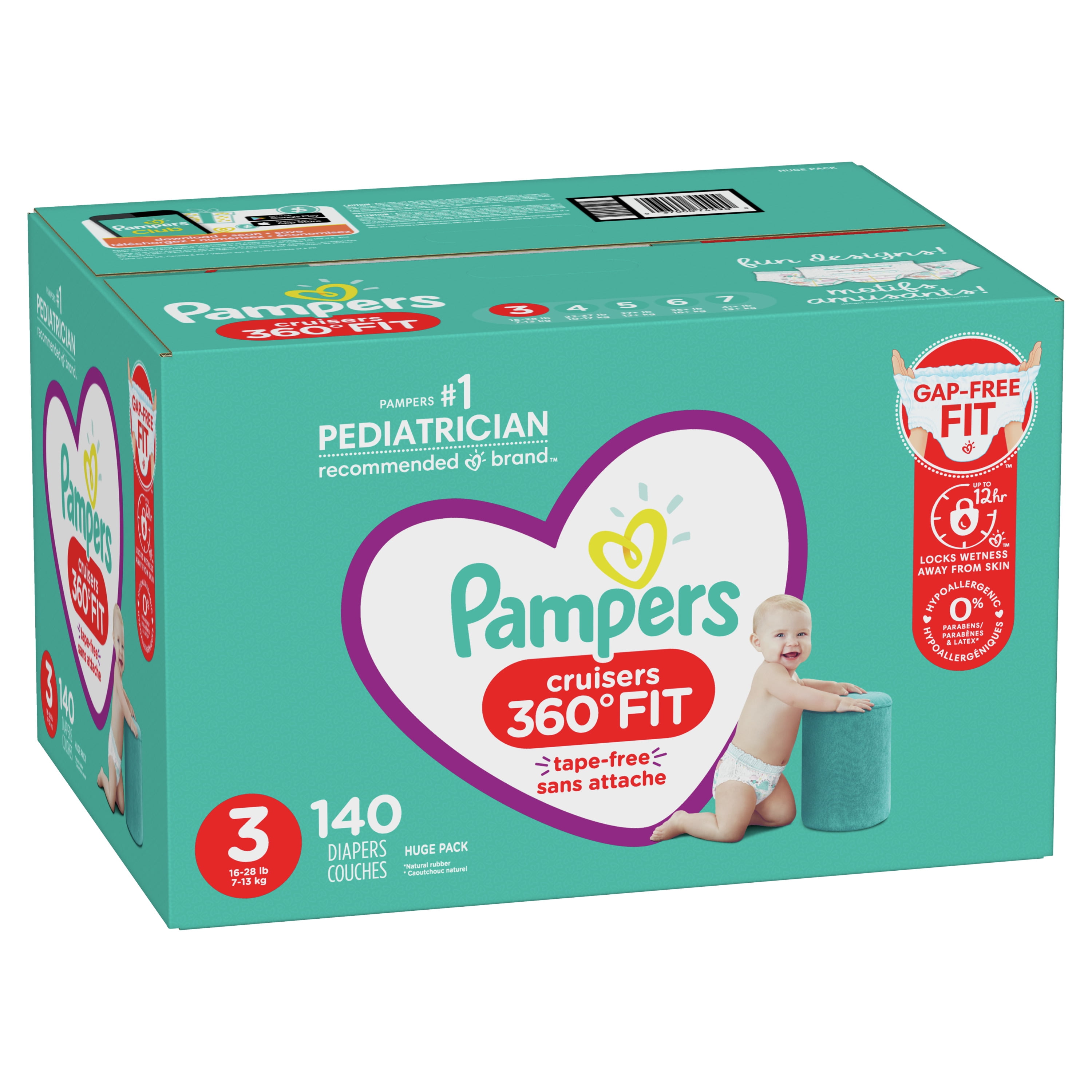 Pampers Cruisers 360 Fit Diapers, Active Comfort, Size 3, 140 Ct