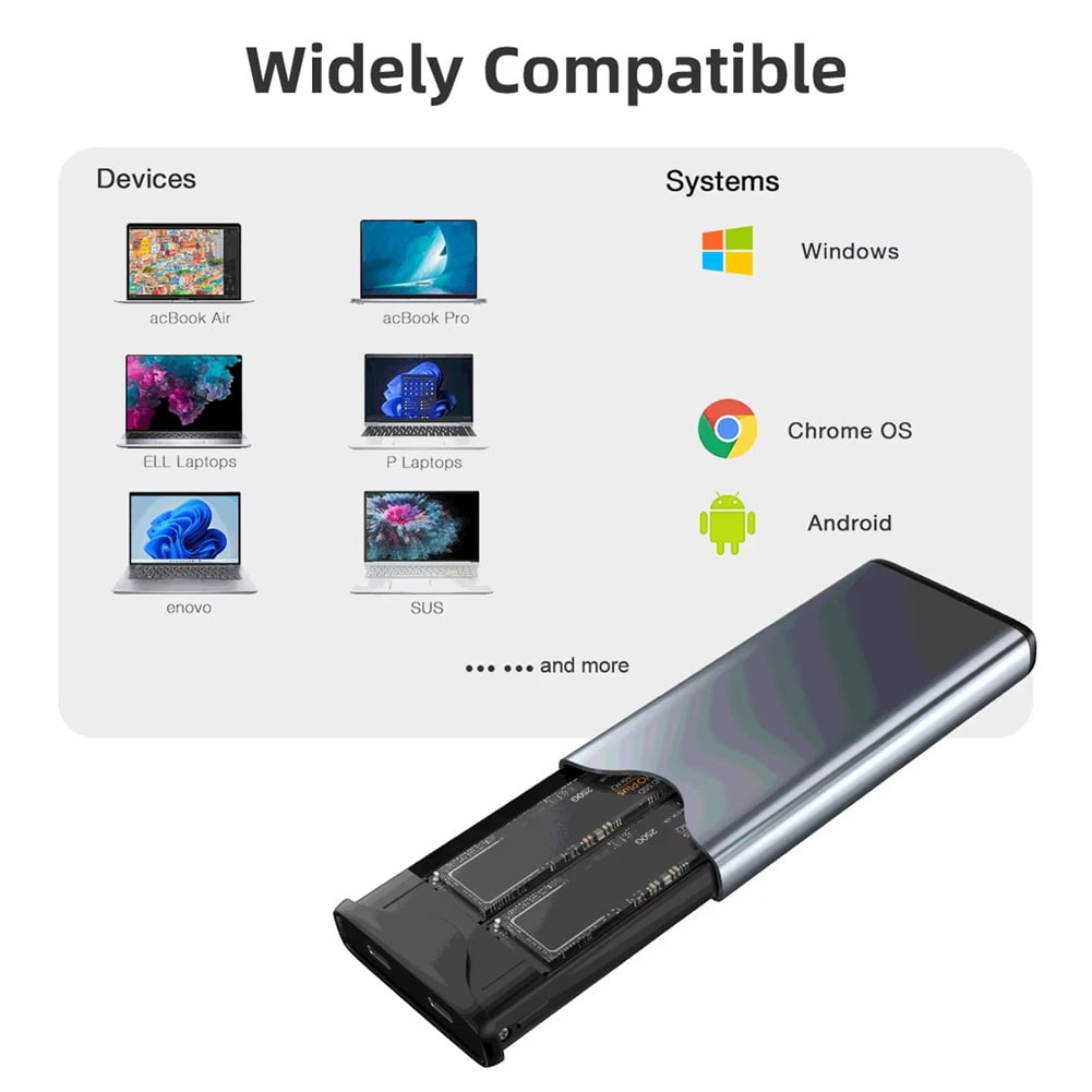 M.2 NVME Dual Protocol SSD Enclosure Dual Bay &NVME SSD Case 10Gbps USB Type C SSD Case M.2 Hard Disk Box