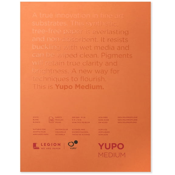 Legion Paper Yupo Medium Watercolor Pad, 10 Sheets, 9in x 12in