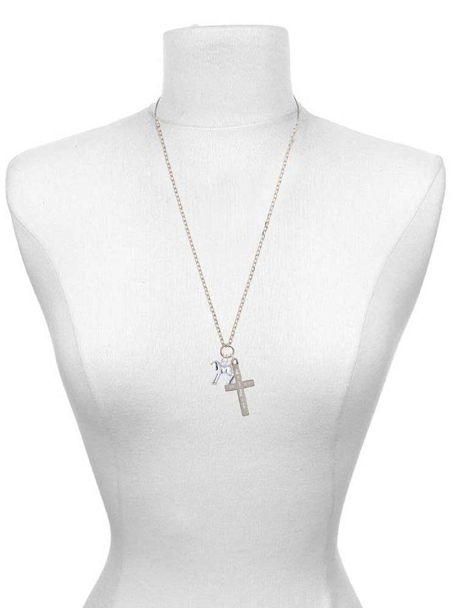 Delight Jewelry Silvertone Equestrian Horse I Set You Apart Engraved Cross Zoey Necklace, 28"