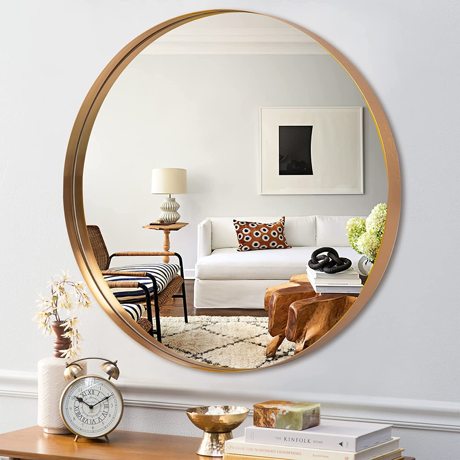GEDUBIUBOO 28 inch Round Mirror Circle Mirrors for Wall Gold Bathroom