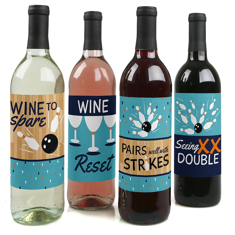 Strike Up the Fun Bowling Wine Bottle Gift Labels Bowling Ball