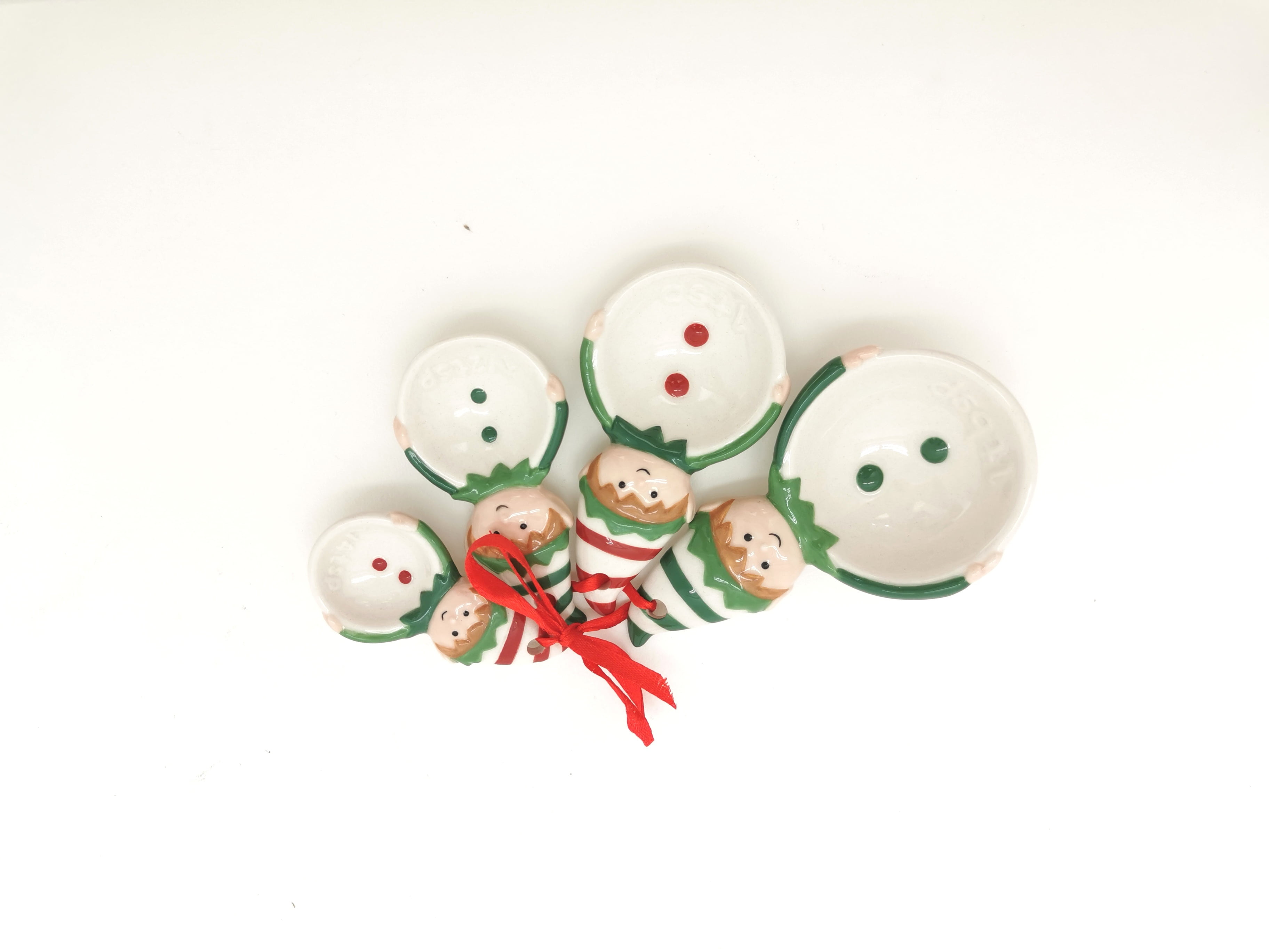 Holiday Time Red and Green Elf Measuring Cups, Stoneware Ceramic