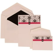 JAM Paper Wedding Invitation Combo Sets, 1 Small & 1 Large, Pink Card with Black Lined Envelope and Blue and Pink Band, 150/pack