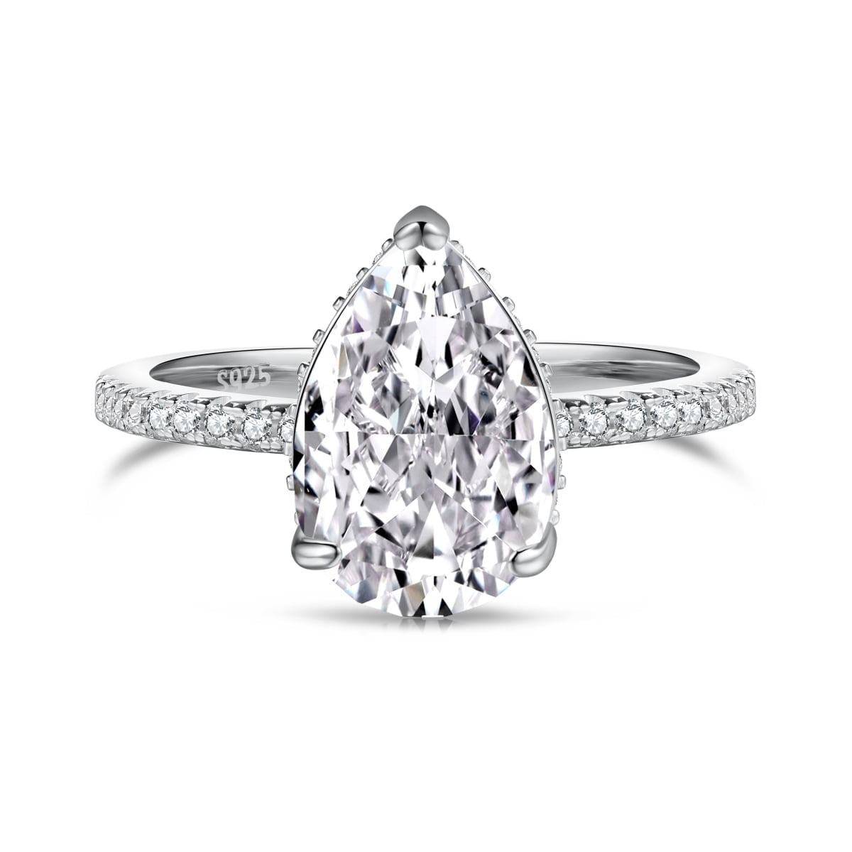 Flydeer 2.75CT Pear Cut 8A Zirconia 925 Sterling Silver Silver-Plated Engagement Rings for Her Stunning Teardrop Wedding Bands for Women White Size 7