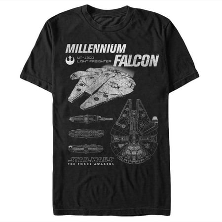 Aka Mens Tee - Star Wars The Force Awakens Men's Episode VII Millennium Falcon Blueprints T-Shirt