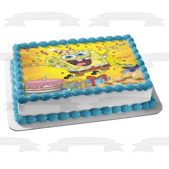 Spongebob Squarepants Happy Birthday Cake Presents Crabby Patties Edible Cake Topper Image Walmart Com Walmart Com