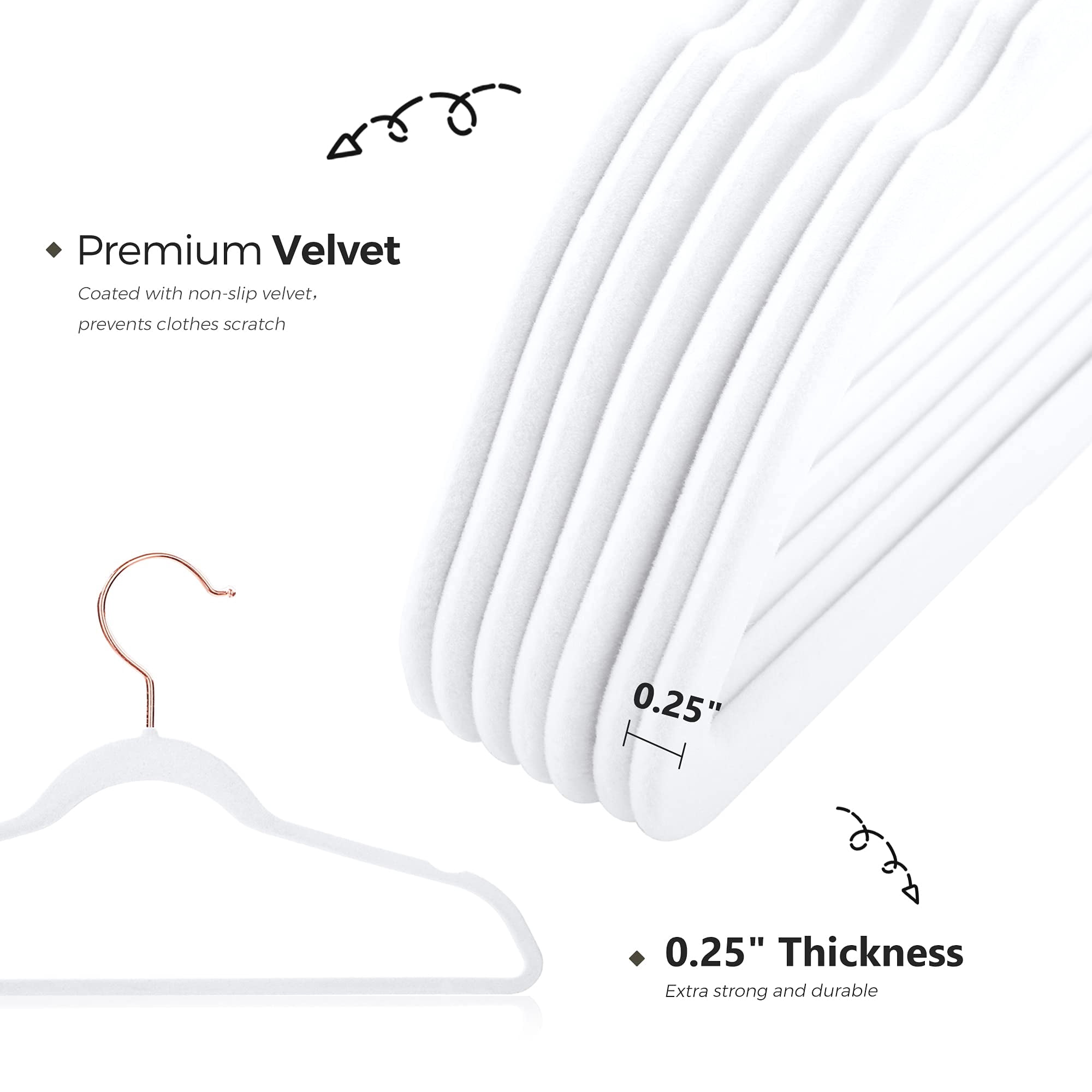 ACSTEP Velvet Clothes Hangers 60 Pack, Non-Slip Hangers with 360 Rotating Hook, Hangers for Clothes,Coat,Skirt,Pants, White