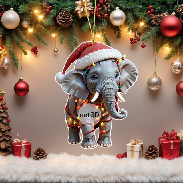 Seyotauo 2D Acrylic Personalized Elephant Ornament, Elephant Christmas Ornament Gift, Elephant Car Ornament, Hanging Ornament Gift, Gift for Pet Lover