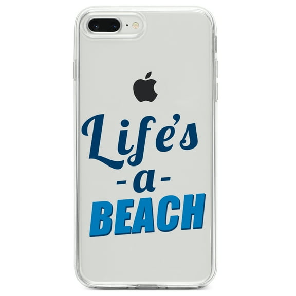 DistinctInk Clear Shockproof Hybrid Case for iPhone 7 PLUS / 8 PLUS (5.5" Screen) TPU Bumper Acrylic Back Tempered Glass Screen Protector - Life's a Beach
