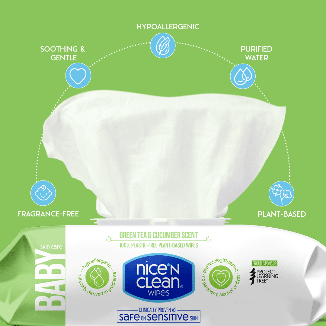 Nice N CLEAN Baby Wipes, Green Tea Cucumber Diaper Wipes, 4 Flip-Top ...