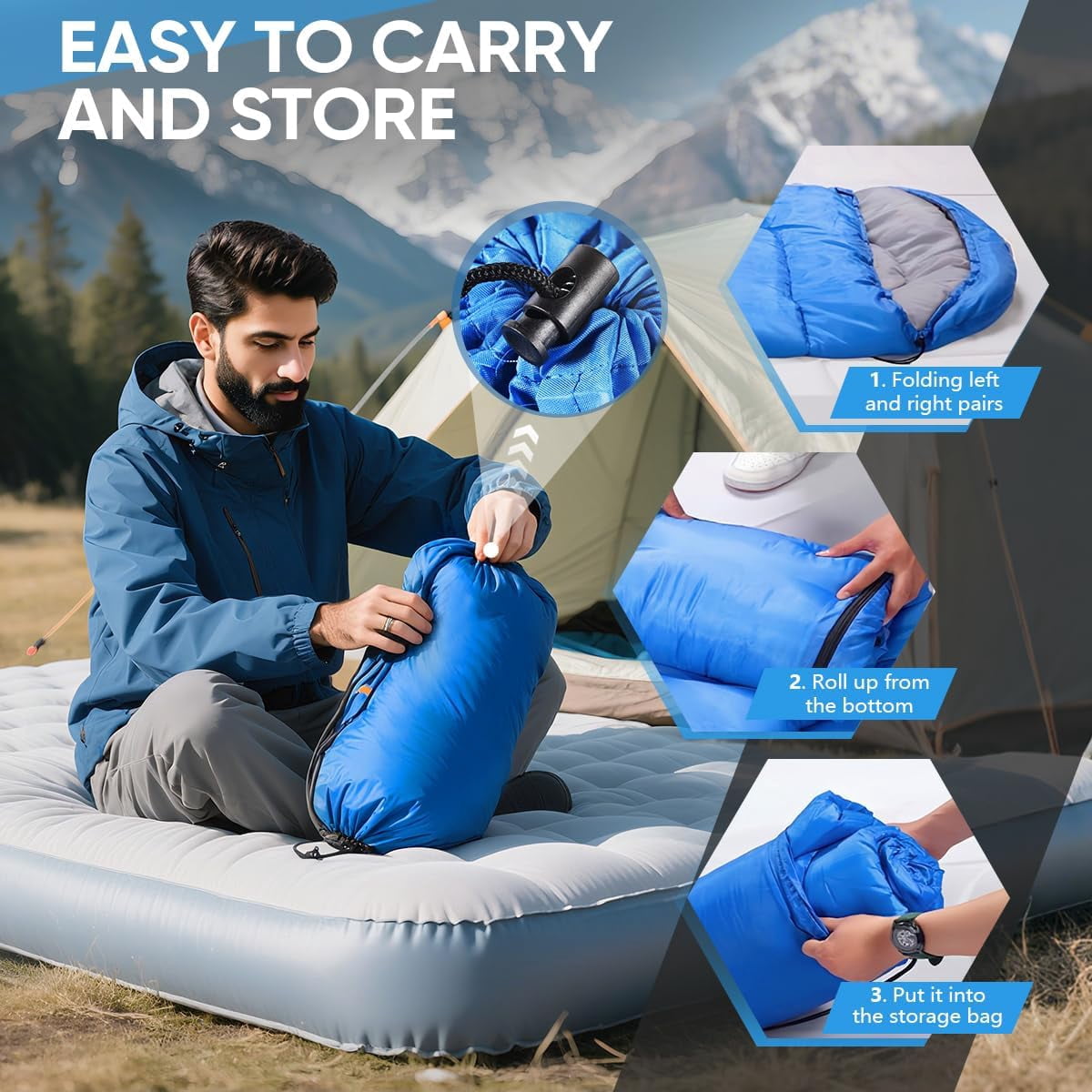 Sleeping Bags Portable Waterproof Camping Bag for Adults Kids 4 Seasons Cold Weather or Warm Backpacking Hiking Travel Indoor Outdoor Use
