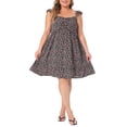 thumbnail image 2 of Vestidos midi de talla grande Agnes Orinda para mujeres con escote corazón, mangas con volantes, vestido de verano floral negro 2X, 2 of 6