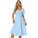 thumbnail image 1 of Vestido fruncido con mangas abullonadas Allegra K Cuadros Vichy Azul claro L, 1 of 5