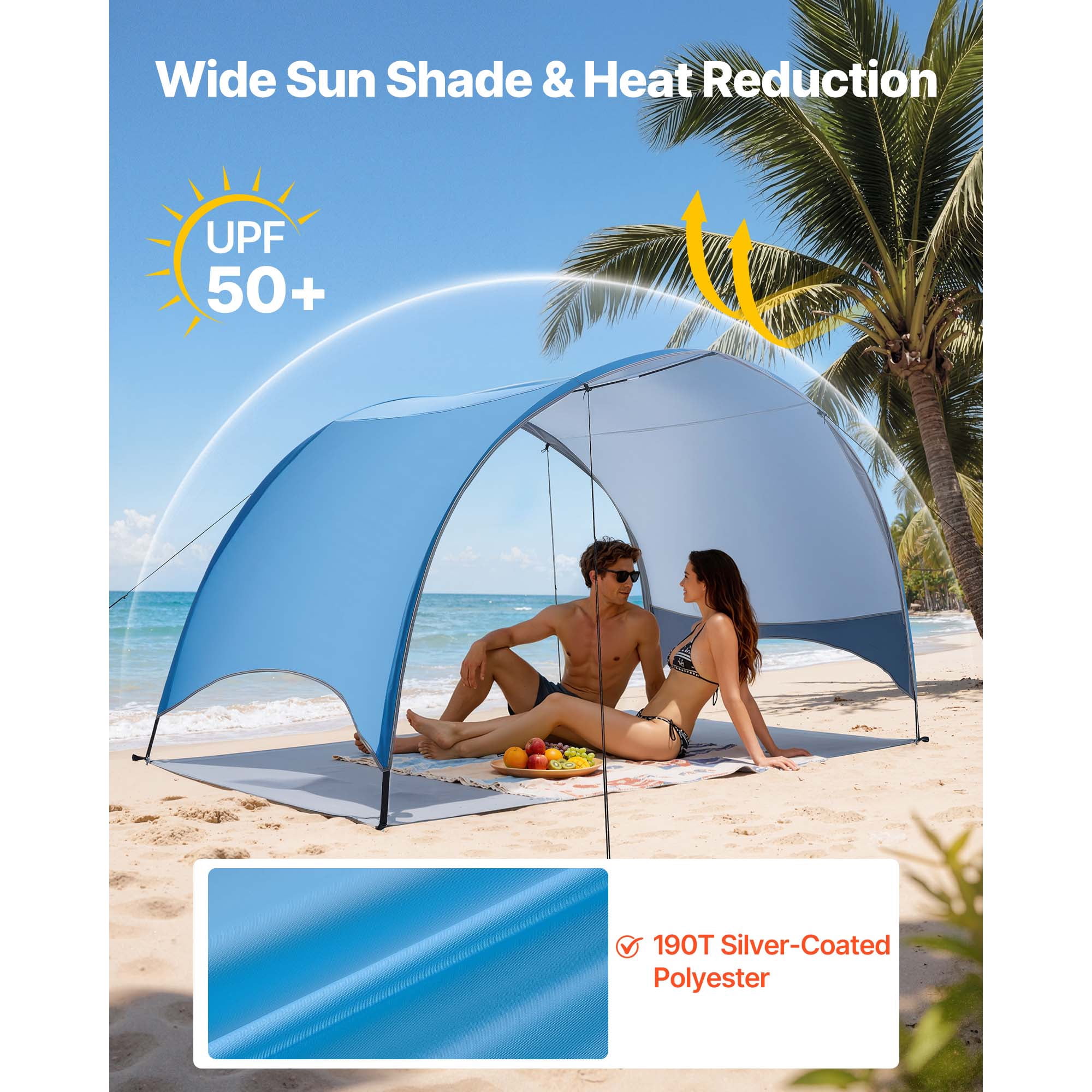 KFFKFF Beach Tent Sun Shelter for 3 People, UPF 50+ Sun Protection, Portable Canopy with Carry Bag & Ground Stakes, Lightweight and Simple Setup for Camping, Fishing, Outdoor Picnics
