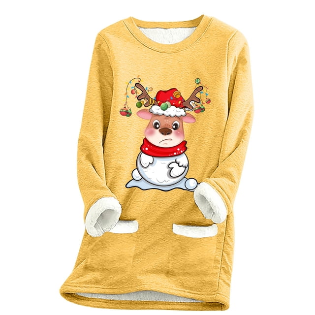 WEAIXIMIUNG Sweatshirts Courts pour Femmes Grande Taille Pull Thermique à Manches Longues Col Rond avec Poche