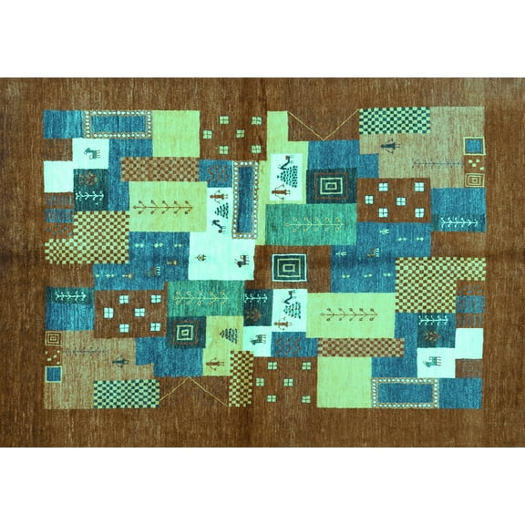 Ahgly Company Indoor Rectangle Abstract Turquoise Blue Contemporary Area Rugs, 5' x 7'