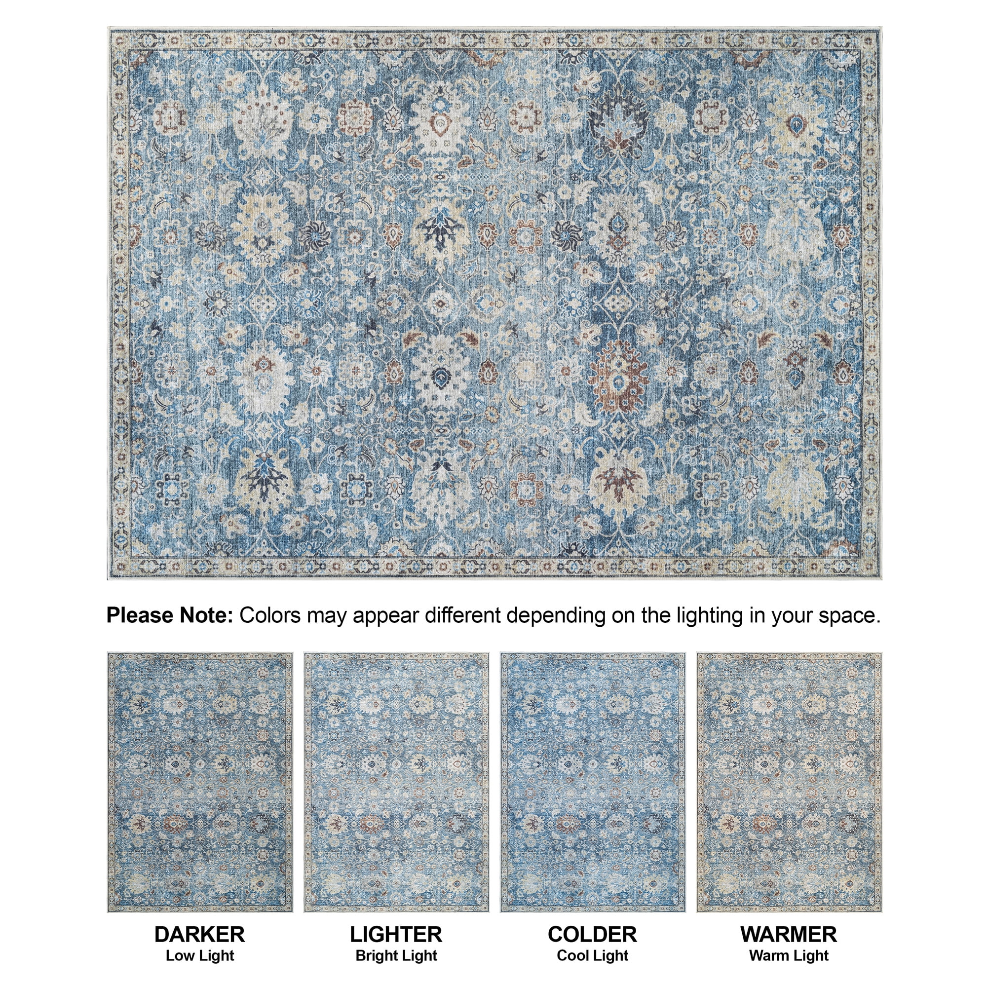 Bloom Rugs Washable Non-Slip 2x3 Rug - Blue / Beige Traditional Oriental Area Rug for Living Room, Bedroom, Dining Room, and Kitchen - Exact size: 2' x 3'