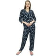 thumbnail image 5 of Bimba Black Button-Down Shirt Elastic Waist Pajama Pants 2 Pcs Night Wear Set-8, 5 of 5