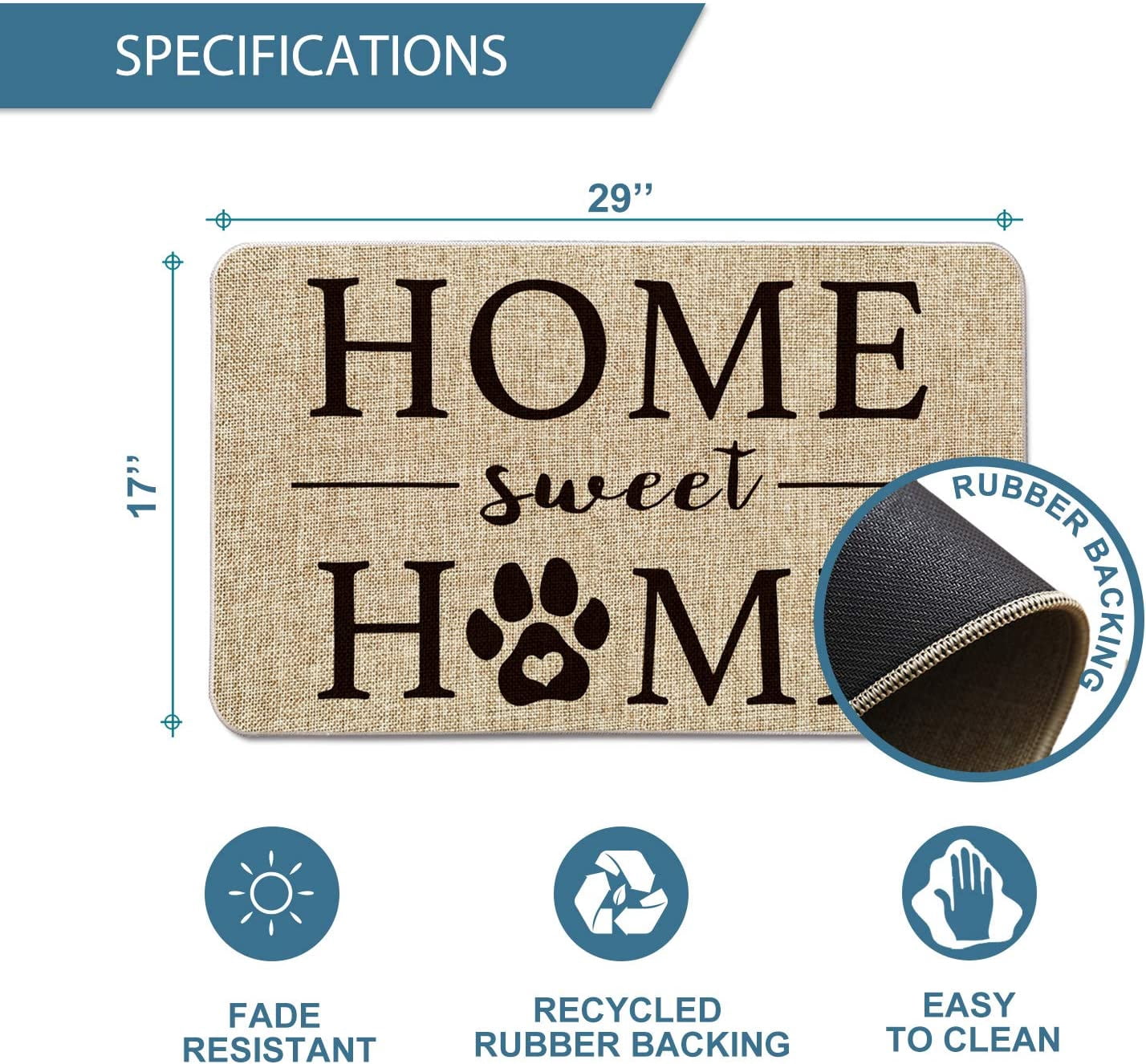Home Sweet Home Cute Dog Paw Footprints Plum Print Decorative Doormat, Pet Dog Cat Low-Profile Floor Mat Switch Mat for Indoor Outdoor 17 x 29 Inch