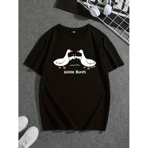 Camiseta con estampado gráfico de "piel de gallina" y gansos de dibujos animados para hombre, diseño novedoso, camisetas casuales y cómodas para el verano, ropa masculina para actividades diarias.