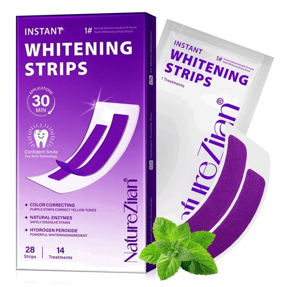 NatureZiran Purple Whitening Strips, Triple-Action Teeth Whitening Support, Enamel-Safe for Sensitive Teeth, 28 Strips