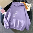 thumbnail image 2 of XPMWRP Women's Print Hoodie Drawstring Sweatshirts Long Sleeve Oversized Pullover Casual Loose Fit Fall Winter Sweatshirts Purple L, 2 of 3