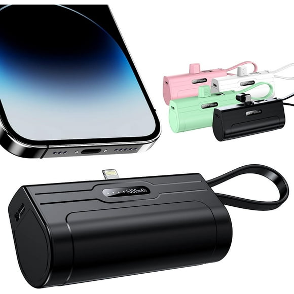 SDES-Portable Charger, 5,000mAh Power Bank with Type-C/iPhone Dual Charging Port, Ultra-Compact External Battery Mini Power Bank Compatible for All iPhone, iPad, Samsung and More-Black
