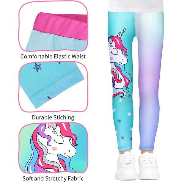 Girls Stretch Leggings Kids Mermaid Unicorn Print Ankle-Length Pants Tights,  2 Pack, Size 4-13 