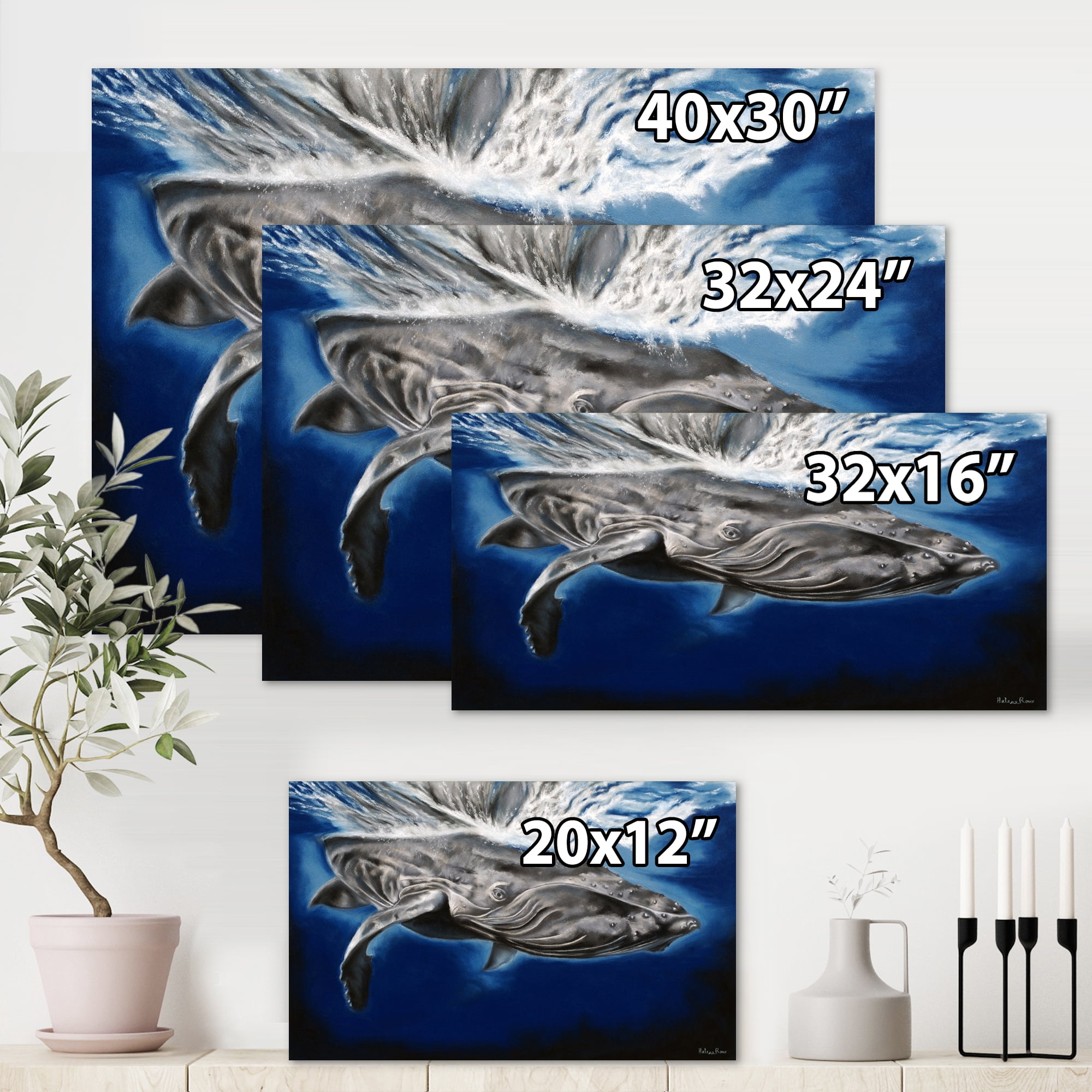 Designart ' Close Up Portrait Of A Humpback Whale ' Nautical & Coastal Canvas Wall Art Print