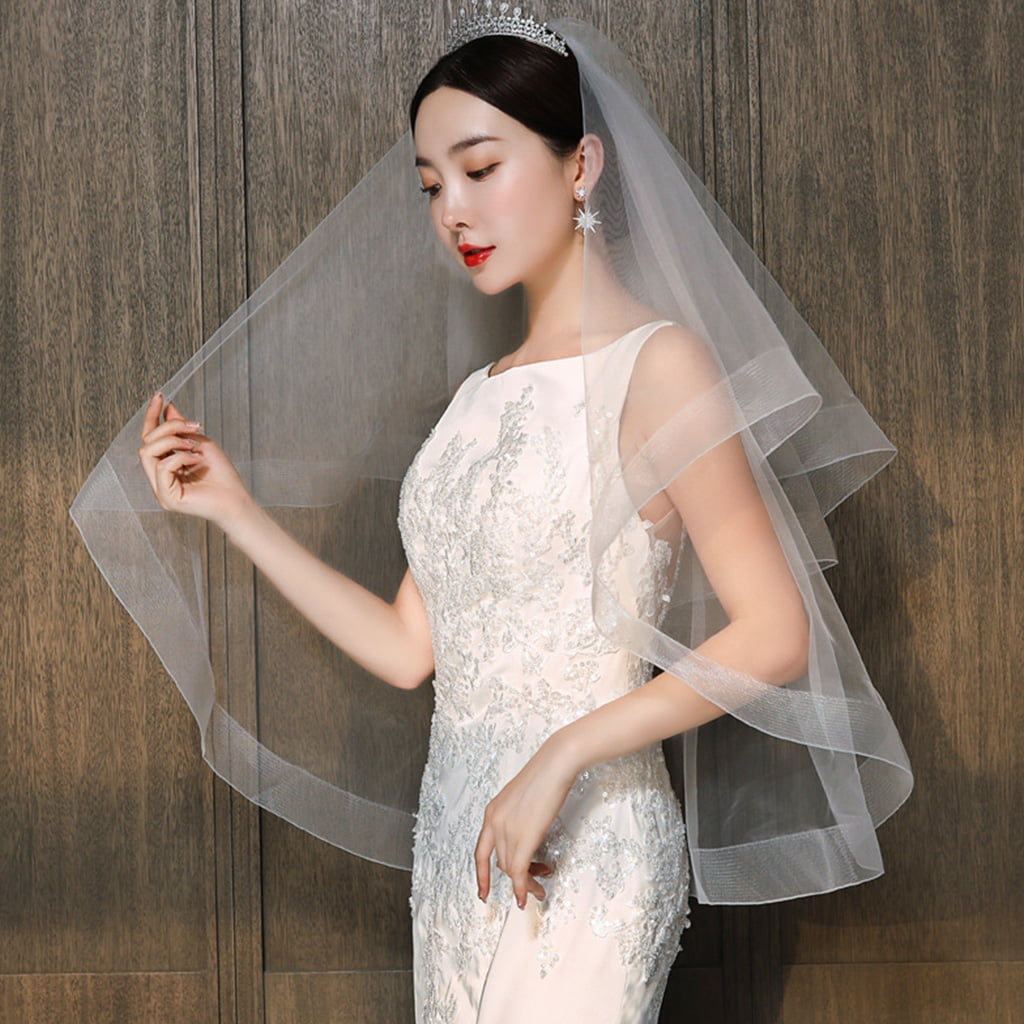 Bridal Veil with Comb 2 Tier Short Sheer Tulle Longest 31.5