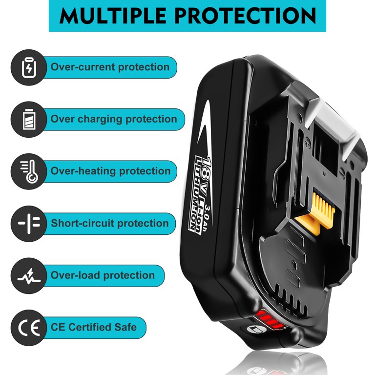 Makita 18V Lithium Ion Battery Replacement, 2 Pack, 3.0Ah BL1830B