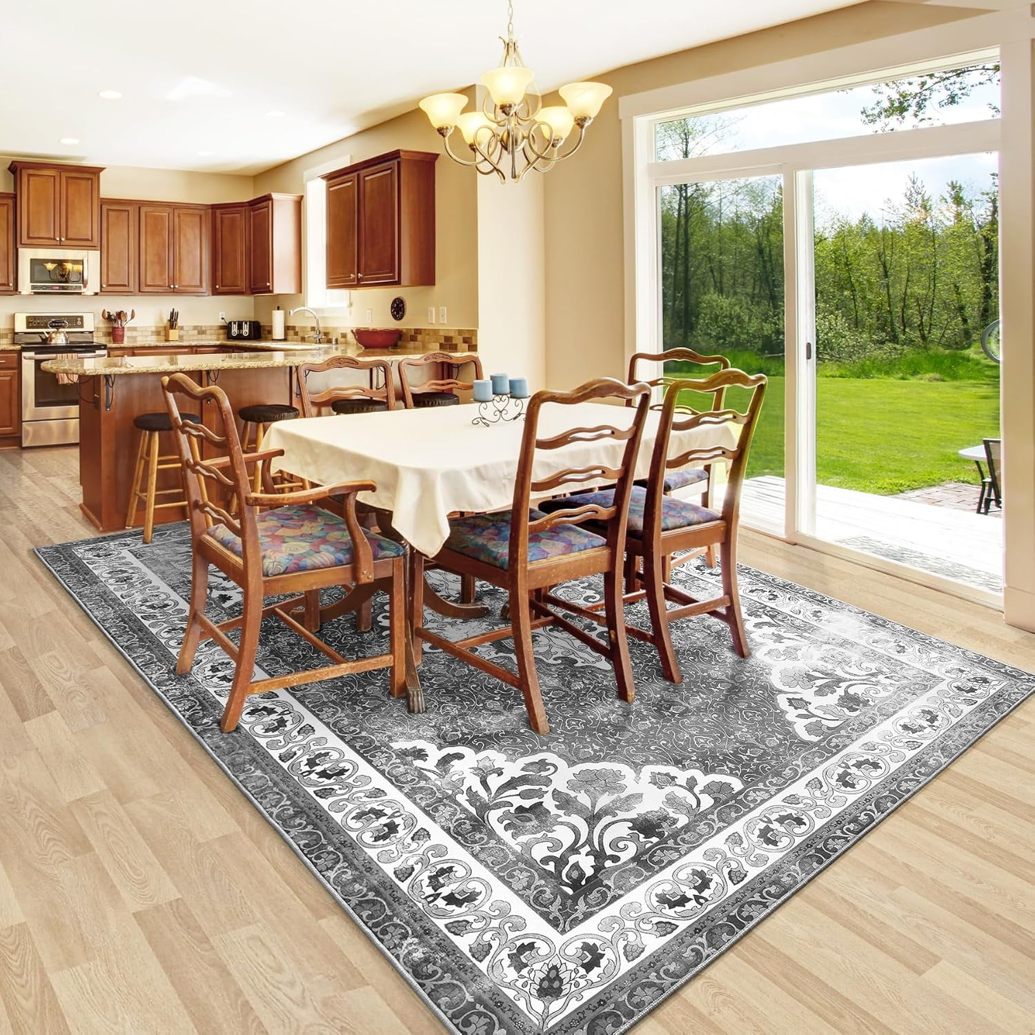YJ.GWL Area Rugs Vintage Rug for Living Room Bedroom Indoor Mat Carpet Home Decor,4'x6',Grey