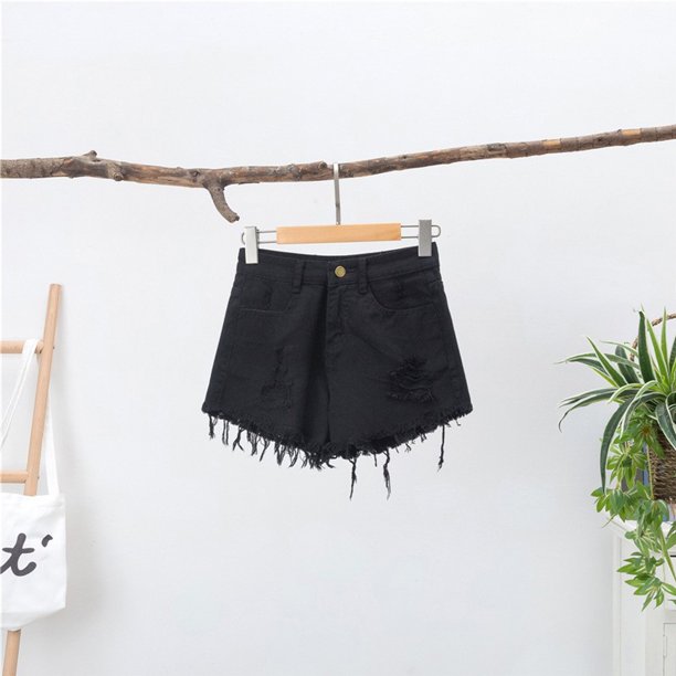 MKLEKYY Pantalones Cortos Deportivos para Mujer, de Verano, de Cintura Alta, Sexys, Perforados, con Pierna Ancha, de Mezclilla