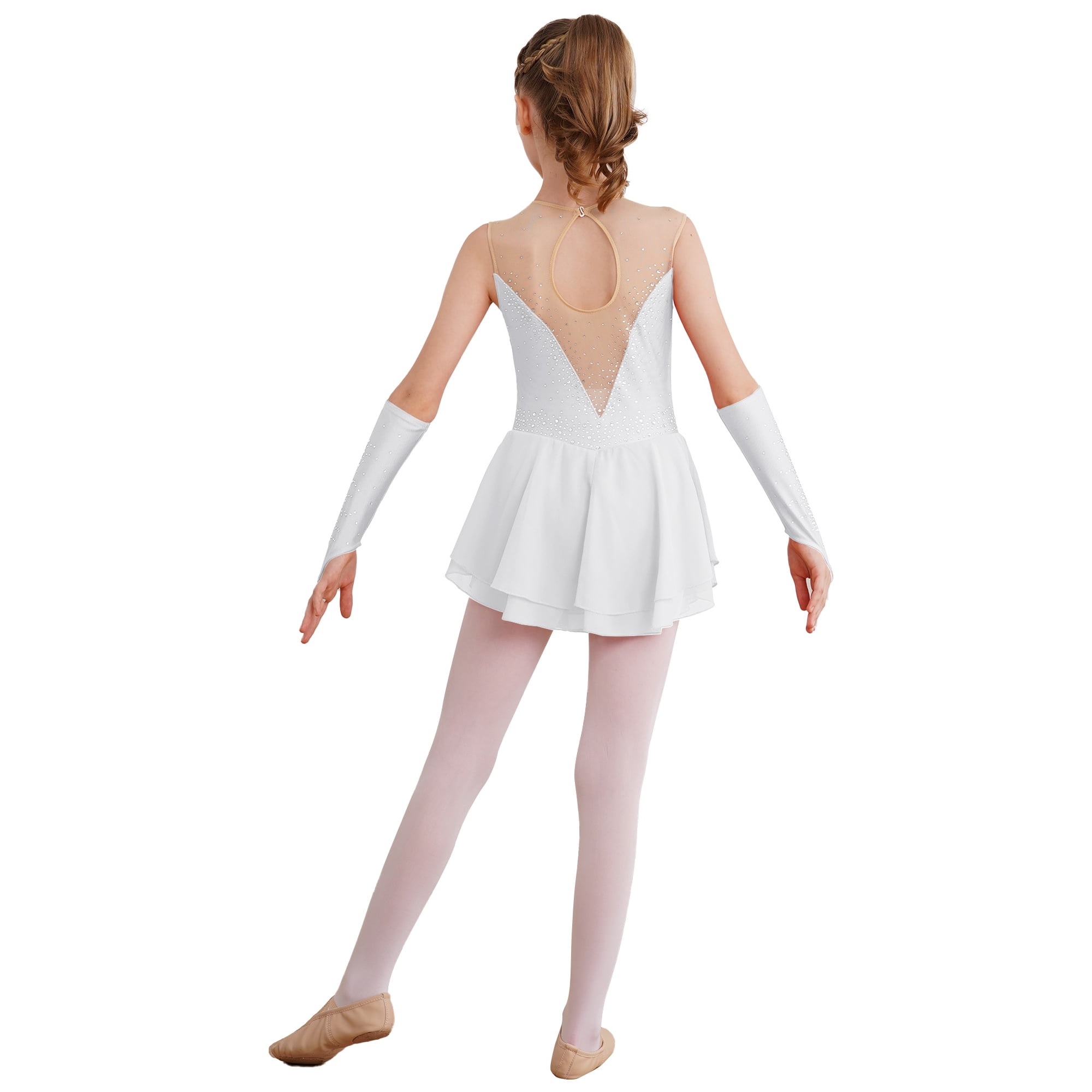 Sxiwei Robe de Patinage Artistique pour Filles avec Gants Jupe