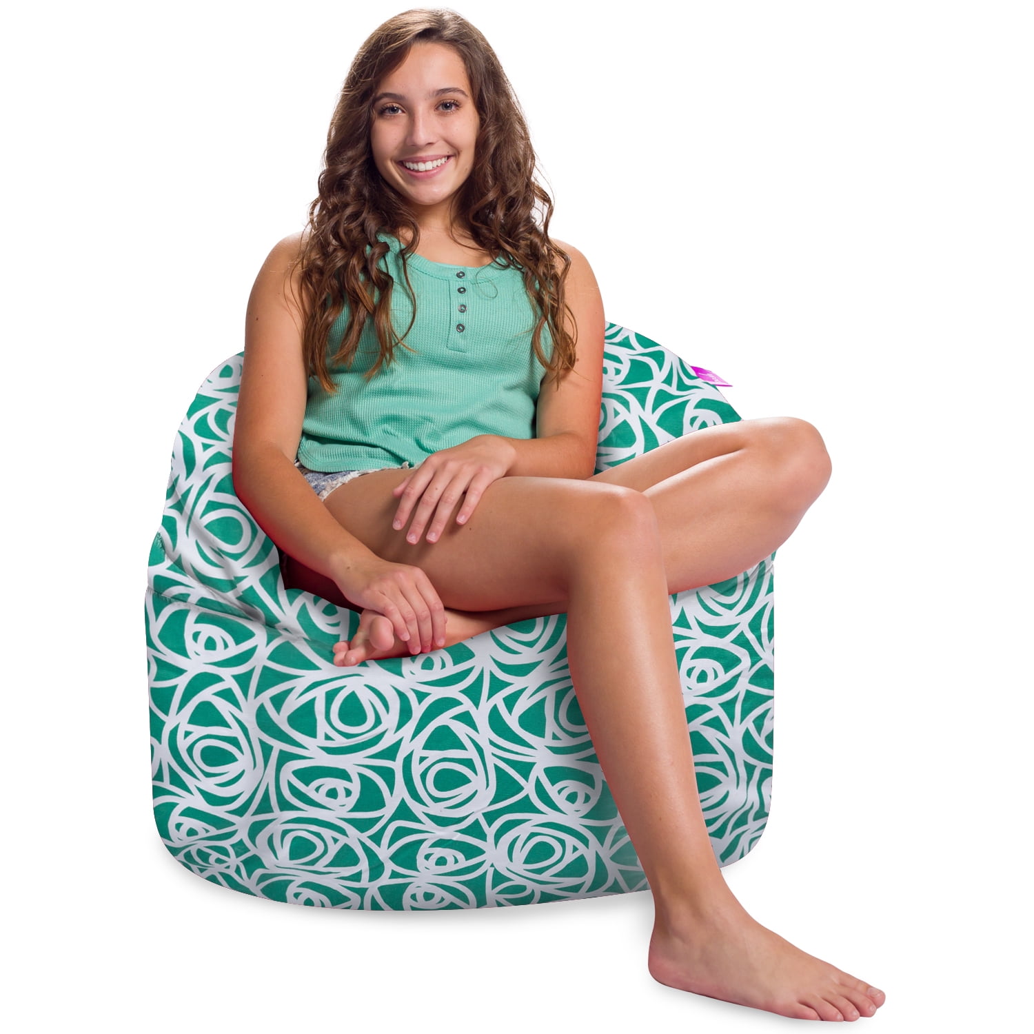 Posh Creations Structured Bean Bag Chair Sonoma Lounge for Teens, Canvas, 2 Ft, Roses Mint