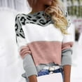 thumbnail image 2 of Bibifish Womens Sweaters Leopard Print Color Block Sweaters Autumn Winter Long Sleeved Crewneck Knitted Pullover Tops For Ladies, 2 of 9