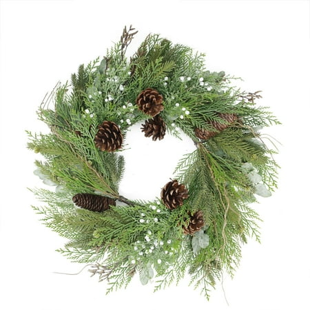 24" Mixed Cedar Pine Cone and Juniper Berry Artificial Christmas Wreath - Unlit