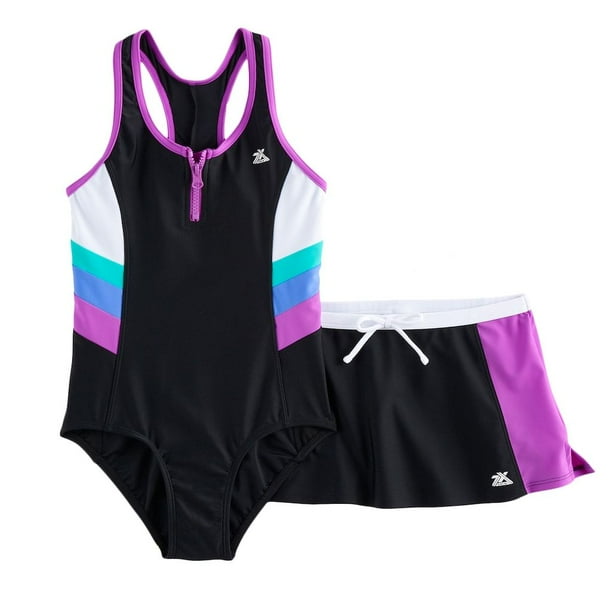 ZeroXposur Swimwear Girls Black One Piece Set Swimsuit 14