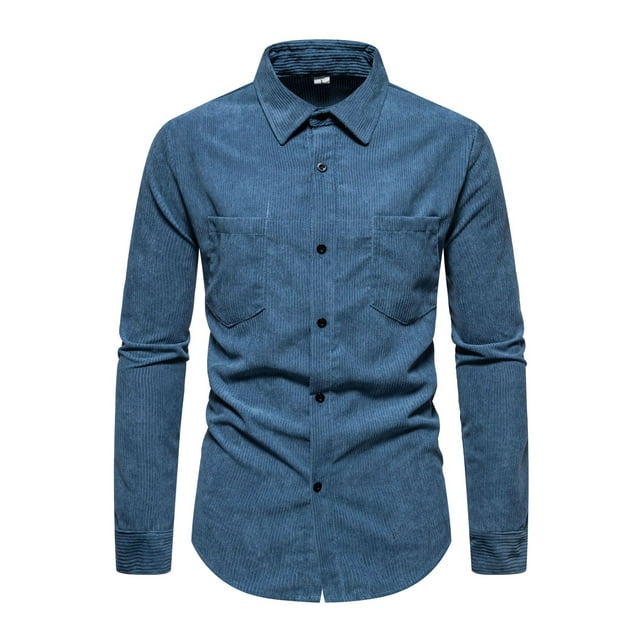 Fashnice Chemise Homme Col à Revers Chemises Boutonnées Coupe Régulière Tunique de Vacances Bleu Clair m