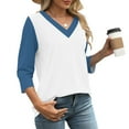 thumbnail image 3 of Plebaso 3/4 Length Sleeve Tops for Women Summer V Neck Color Block Casual Dressy Blouses Fall Tunic Shirts, 3 of 7