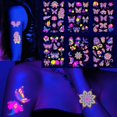 thumbnail image 2 of Pegatinas de tatuajes temporales fluorescentes, tatuajes de flores brillantes, impermeables, pegatina de piel para brazo, pierna, fiesta, música, Bar, decoración de tatuajes, 2 of 4