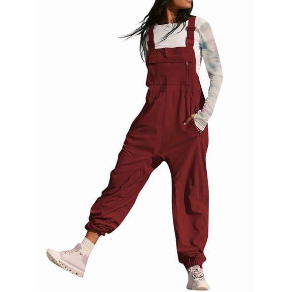 Women'S Casual Corduroy Overalls Sleeveless Adjustable Straps Jumpsuits for Women with Pockets Wine Red XL