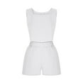 thumbnail image 5 of REORIAFEE Casual 2 Pieces Set for Women Y2K 2023 Summer Outfits Suit Disco Outfit Women's Two Piece Cotton Linen Sleeveless Square Neck Tops Shorts Set White XXL, 5 of 7
