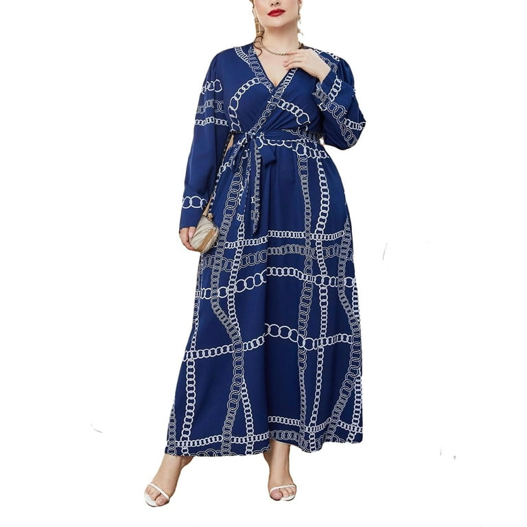 Navy chain print dress online