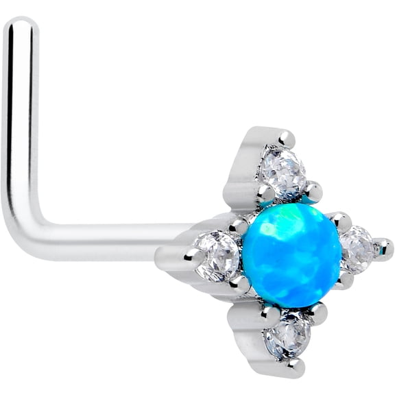 Body Candy 20 Gauge Nose Ring - 316L Stainless Steel L-Shape Nostril Stud Rhombus Star Synthetic Opal Piercing Jewelry for Women Men
