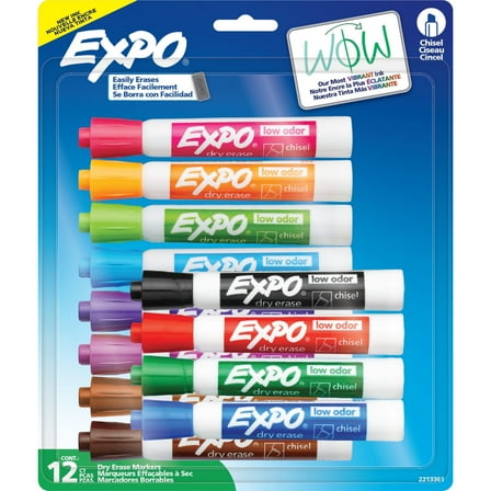 Expo Low Odor Dry Erase Markers, Chisel Tip, Assorted Colors, 12 Count